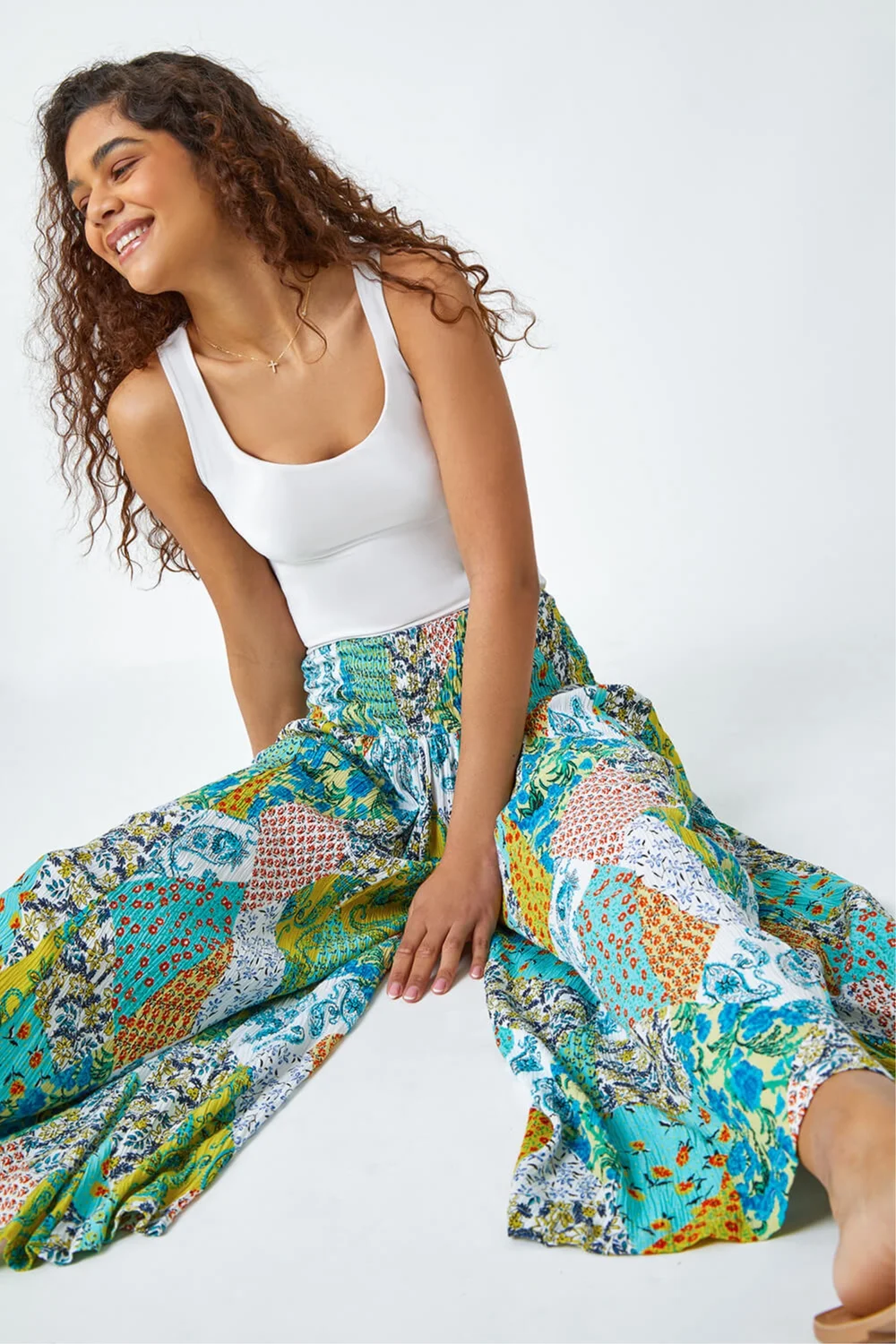 Roman Aqua Paisley Elastic Waist Palazzo Trousers - One Size Image 1