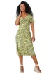 Roman Petite Khaki Animal Stretch Gathered Midi Dress - Size 18 Image 1