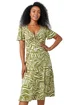Roman Petite Khaki Animal Stretch Gathered Midi Dress - Size 18 Image 2