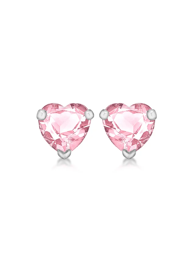 Golden Moments Sterling Silver Pink CZ Heart Stud Earrings