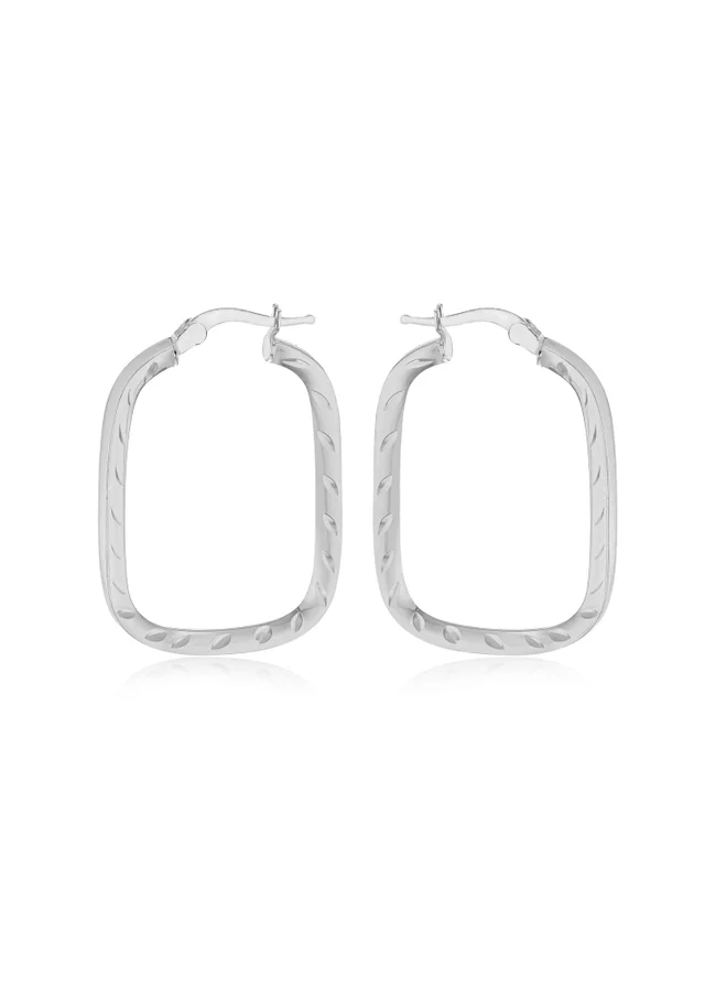 Golden Moments Sterling Silver Patterned-Rectangle Hoop Earrings