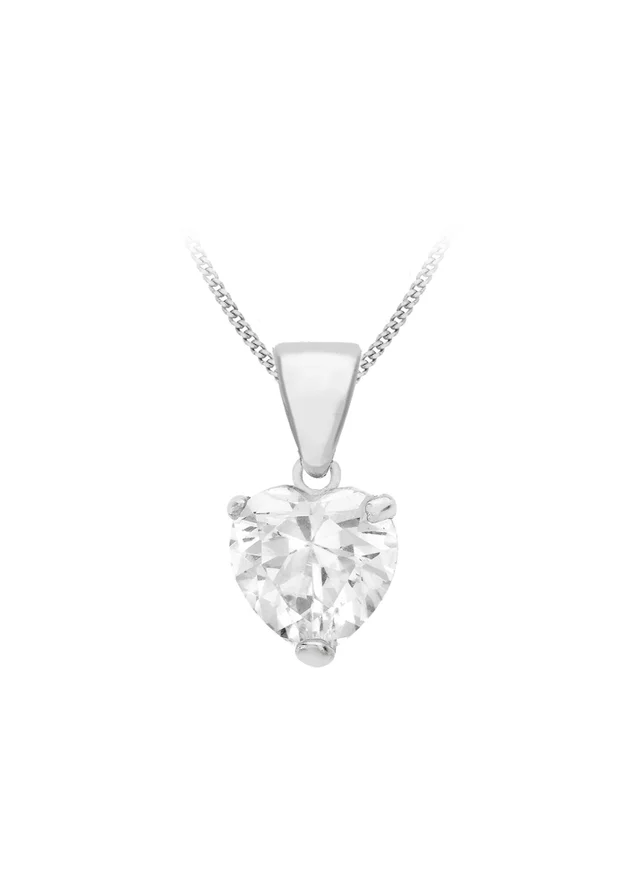 Golden Moments Sterling Silver White CZ Heart Necklace