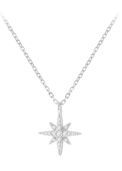 Golden Moments Sterling Silver Star with CZ Necklace - One Size Image 1