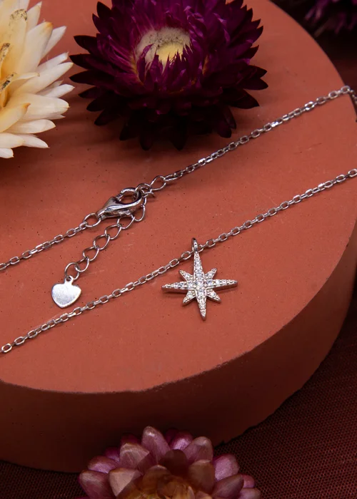 Golden Moments Sterling Silver Star with CZ Necklace - One Size Image 3