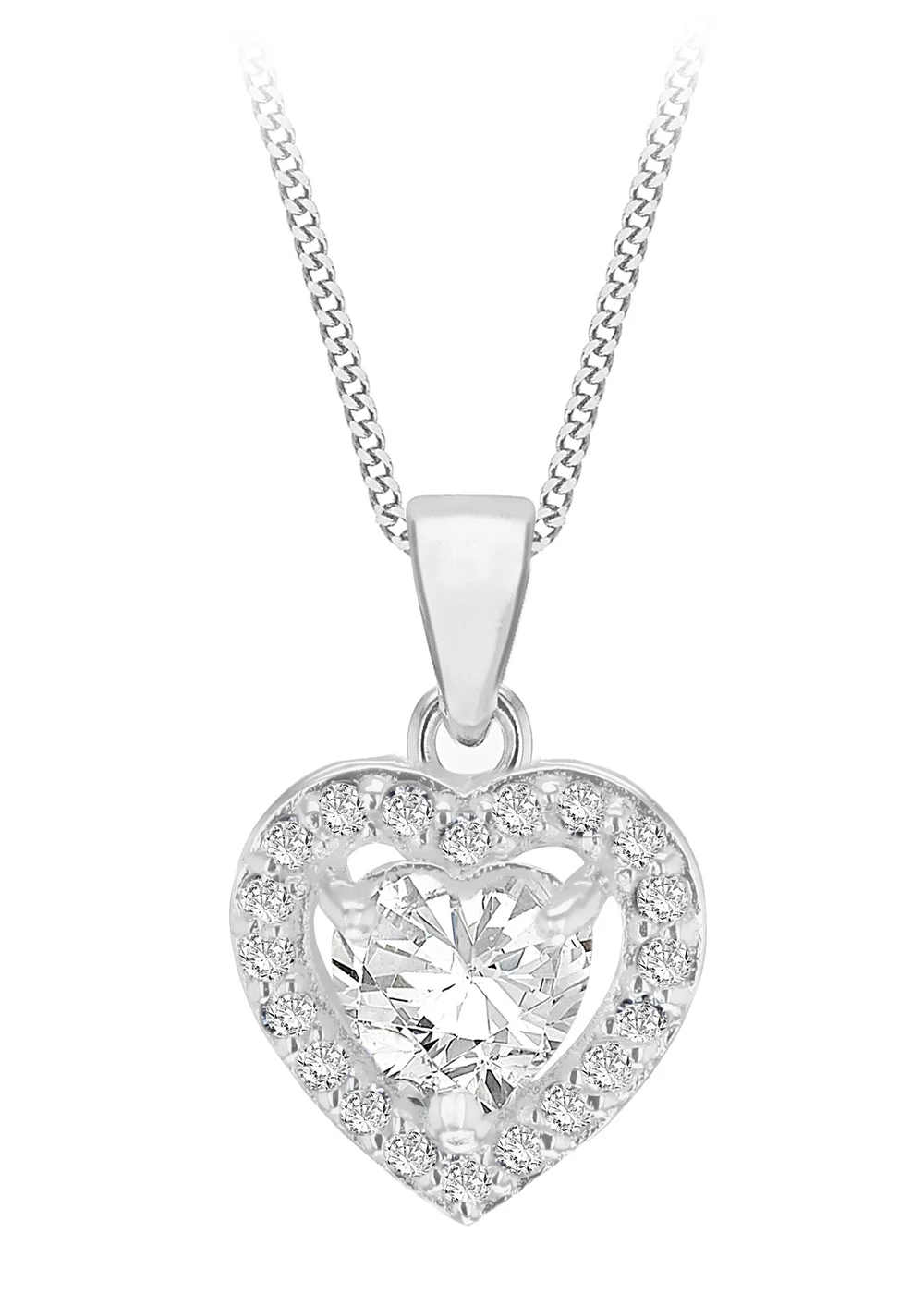 Golden Moments Sterling Silver White CZ Halo Heart Necklace - One Size Image 1