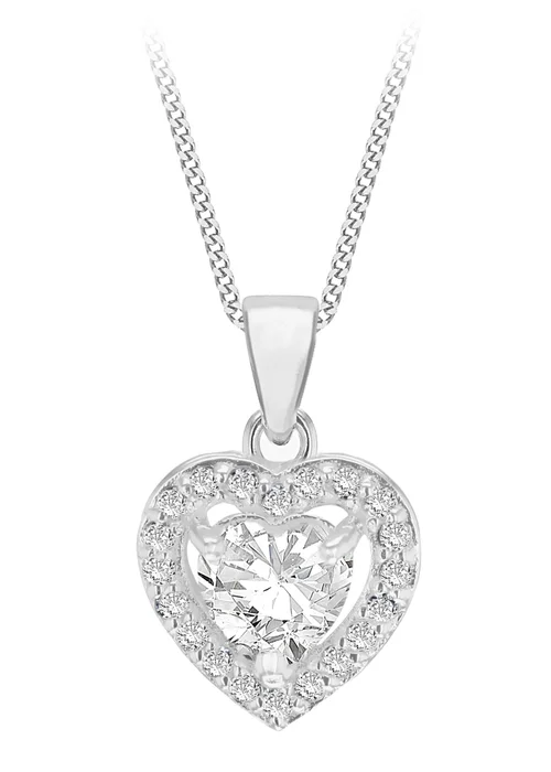 Golden Moments Sterling Silver White CZ Halo Heart Necklace - One Size Image 1