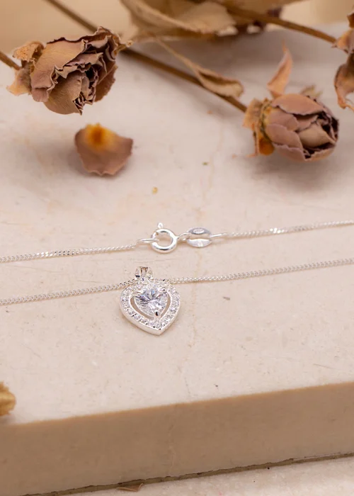 Golden Moments Sterling Silver White CZ Halo Heart Necklace - One Size Image 3