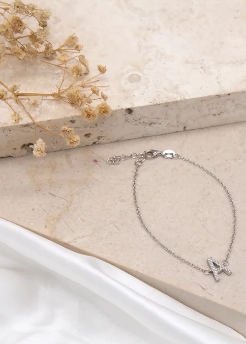 Golden Moments Sterling Silver CZ 'A' Initial Bracelet - A Image 2