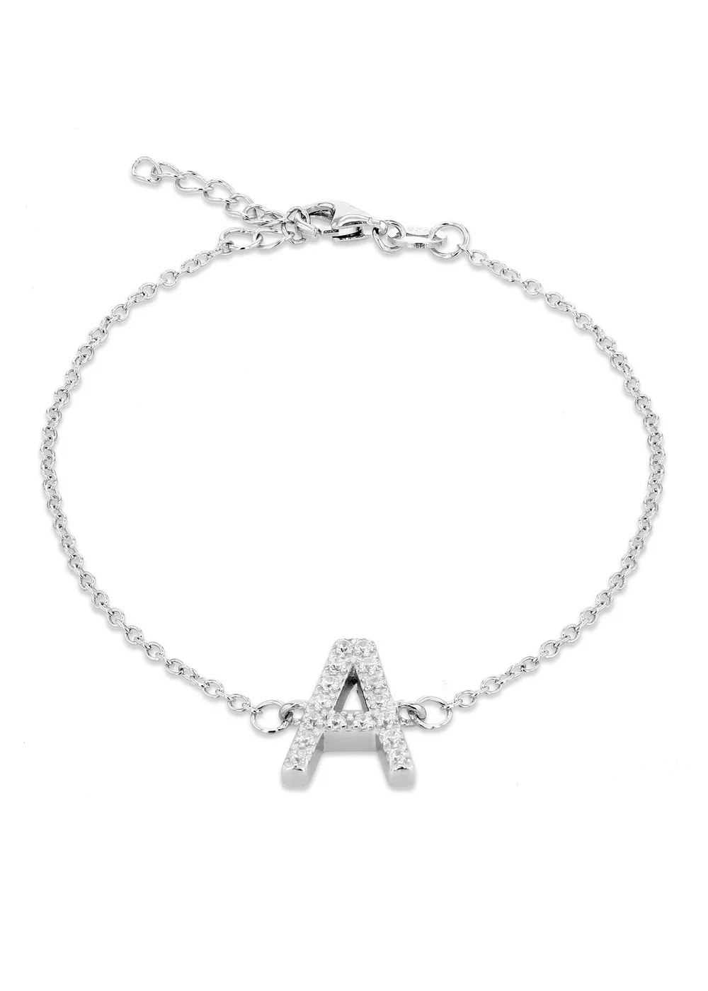 Golden Moments Sterling Silver CZ 'A' Initial Bracelet - A Image 1