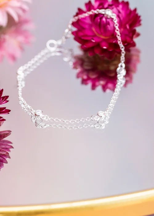 Golden Moments Sterling Silver Round CZ Station Bracelet - One Size Image 2