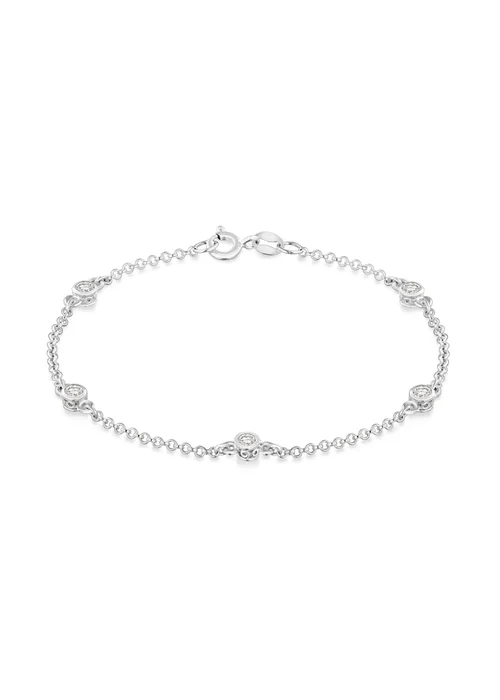 Golden Moments Sterling Silver Round CZ Station Bracelet - One Size Image 1