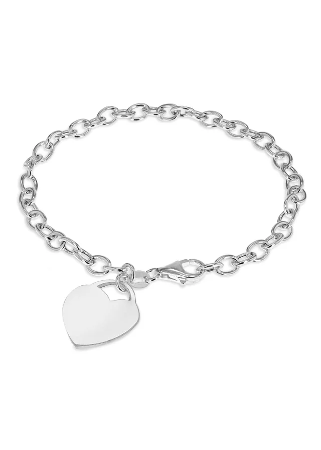 Golden Moments Sterling Silver Solid Heart-Charm Belcher Bracelet