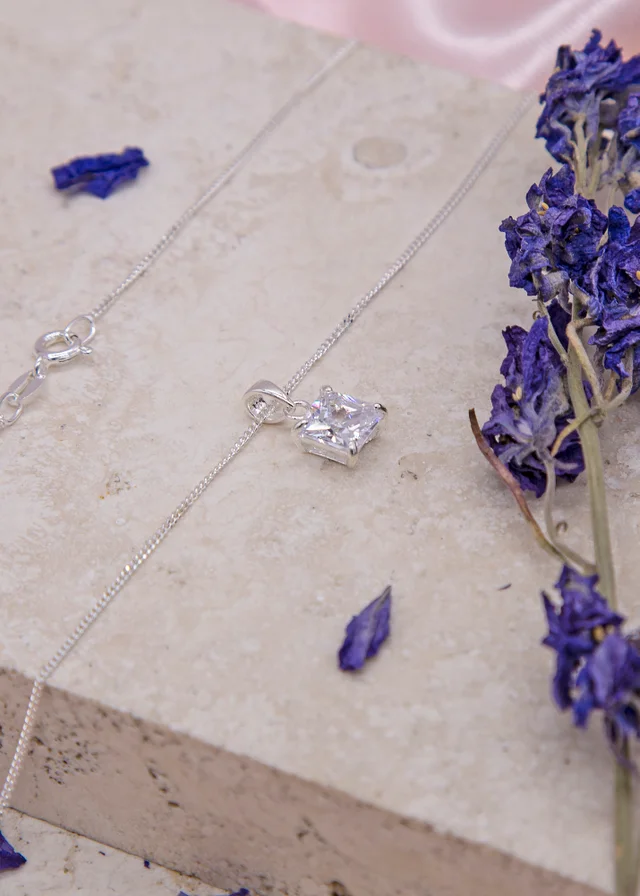 Golden Moments Sterling Silver Square CZ Necklace