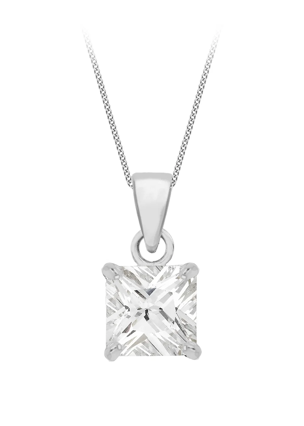 Golden Moments Sterling Silver Square CZ Necklace - One Size Image 1