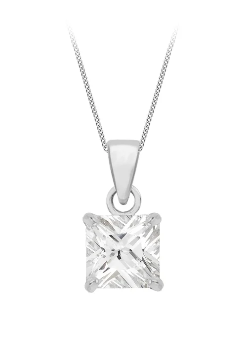 Golden Moments Sterling Silver Square CZ Necklace - One Size Image 1