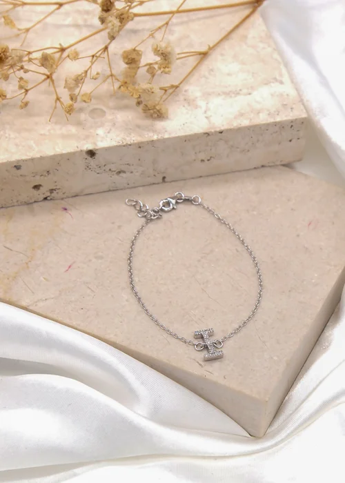 Golden Moments Sterling Silver CZ 'I' Initial Bracelet - I Image 2
