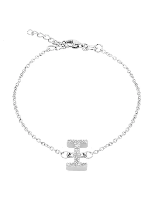 Golden Moments Sterling Silver CZ 'I' Initial Bracelet - I Image 1