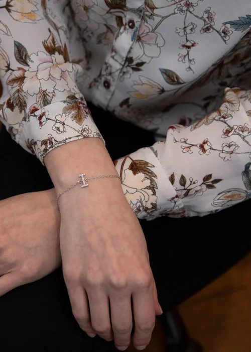 Golden Moments Sterling Silver CZ 'I' Initial Bracelet - I Image 3