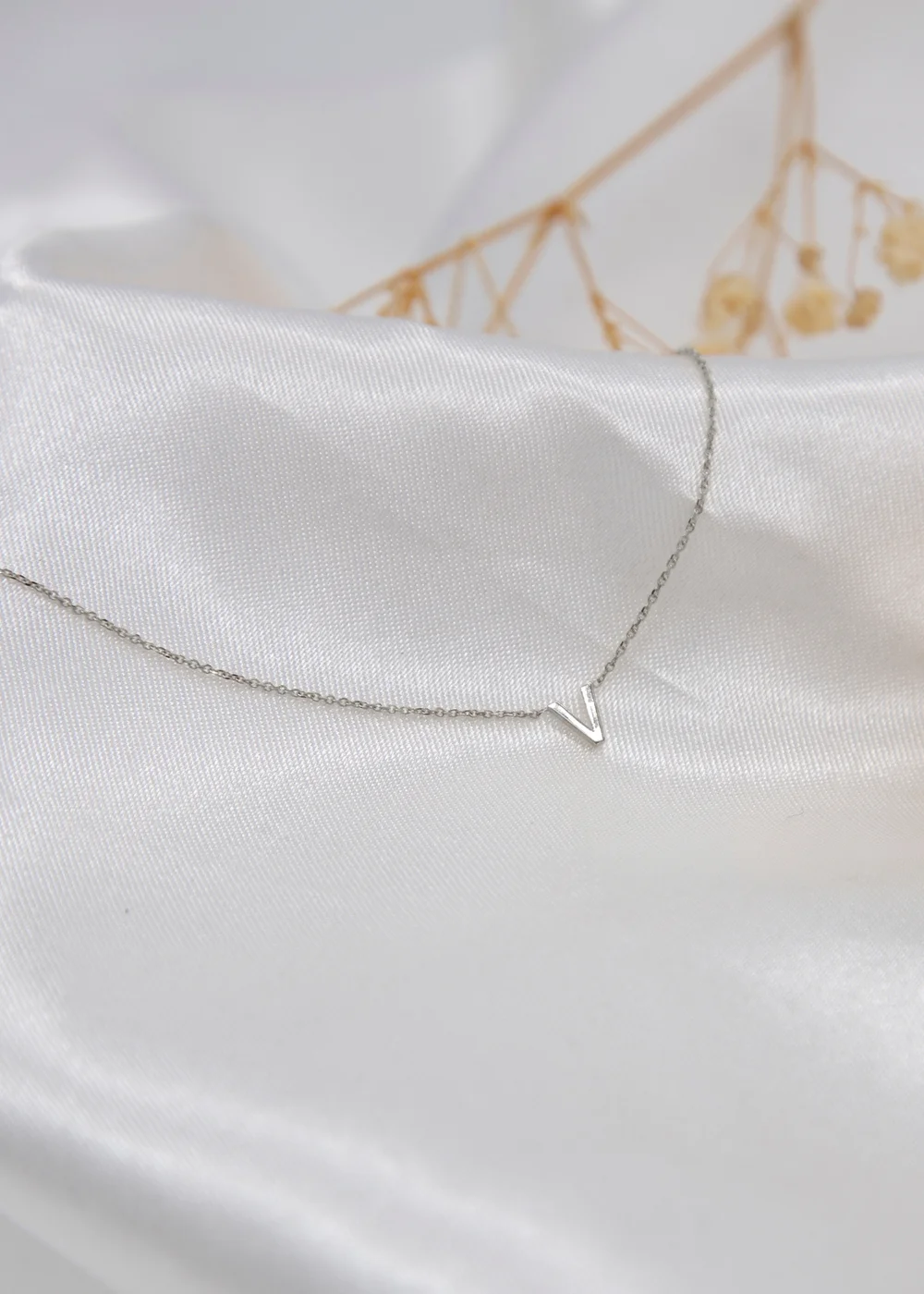 Golden Moments Sterling Silver 'V' Initial Necklace - V Image 2