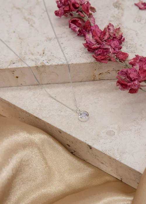 Golden Moments Sterling Silver CZ April Birthstone Necklace - One Size Image 2