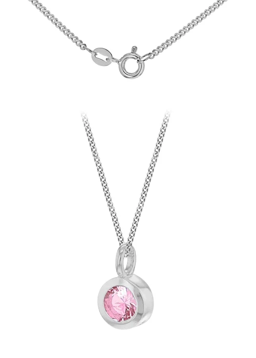 Golden Moments Sterling Silver CZ October Birthstone Necklace - One Size Image 1