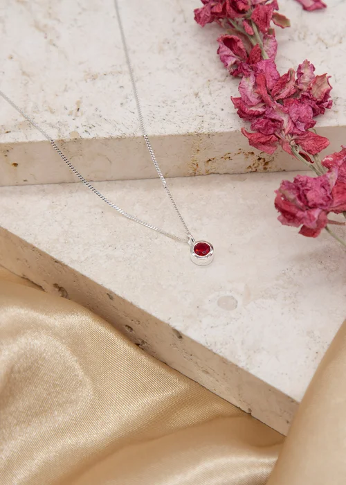 Golden Moments Sterling Silver CZ July Birthstone Necklace - One Size Image 2