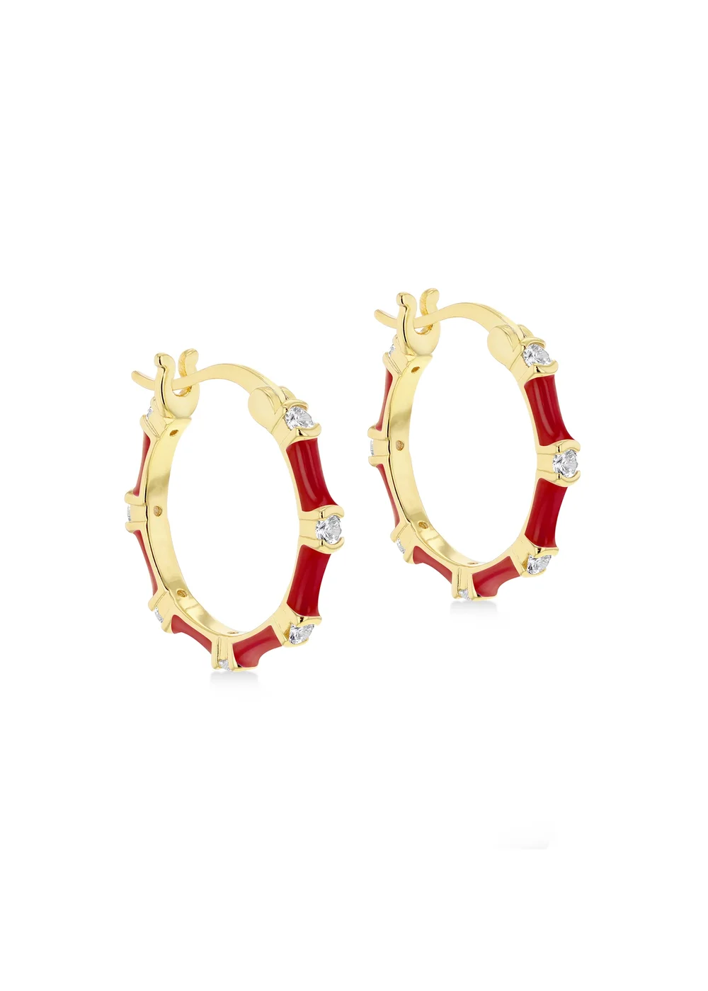 Golden Moments Yellow Gold Plated CZs Red Enamel Hoop Earrings - One Size Image 1