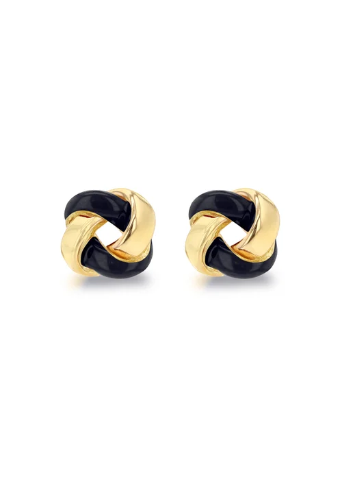 Golden Moments Yellow Gold Plated Black Enamel Small Knot Studs - One Size Image 1