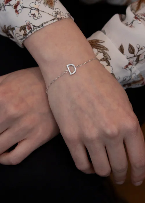 Golden Moments Sterling Silver CZ 'D' Initial Bracelet - D Image 3