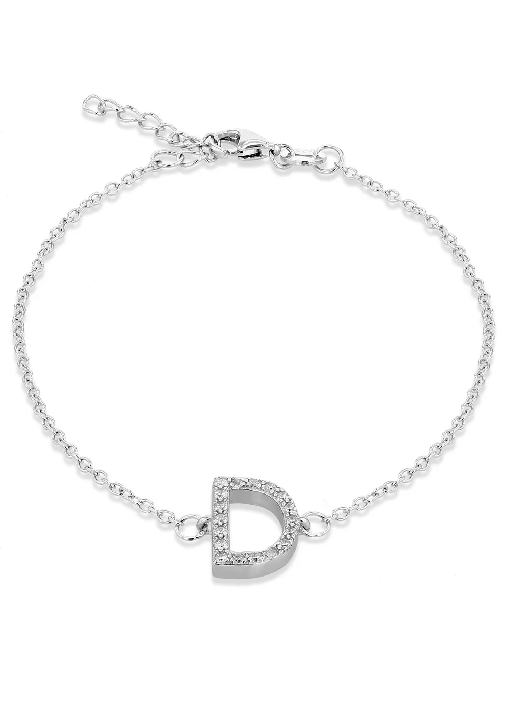 Golden Moments Sterling Silver CZ 'D' Initial Bracelet - D Image 1