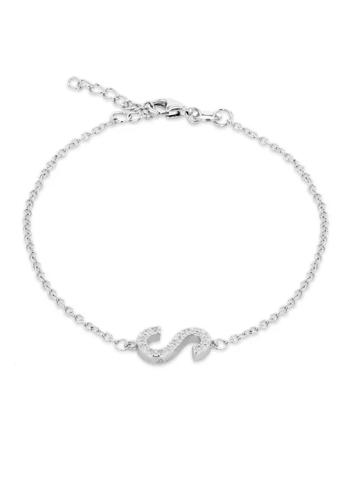 Golden Moments Sterling Silver CZ 'S' Initial Bracelet - S Image 1