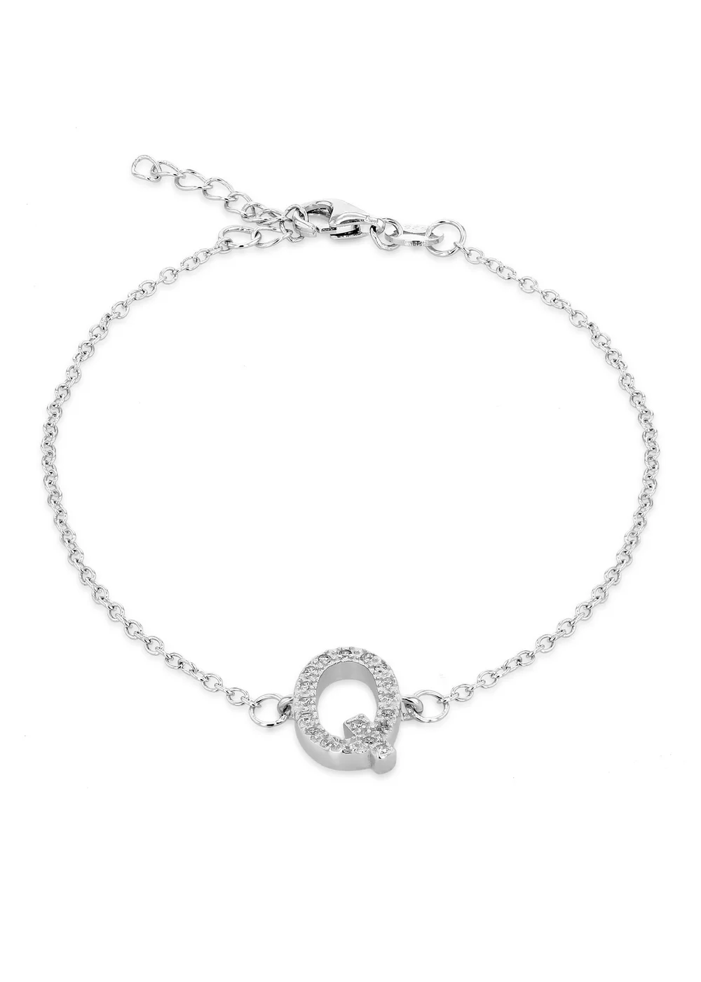 Golden Moments Sterling Silver CZ 'Q' Initial Bracelet - Q Image 1