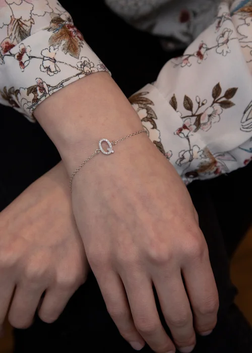 Golden Moments Sterling Silver CZ 'Q' Initial Bracelet - Q Image 3