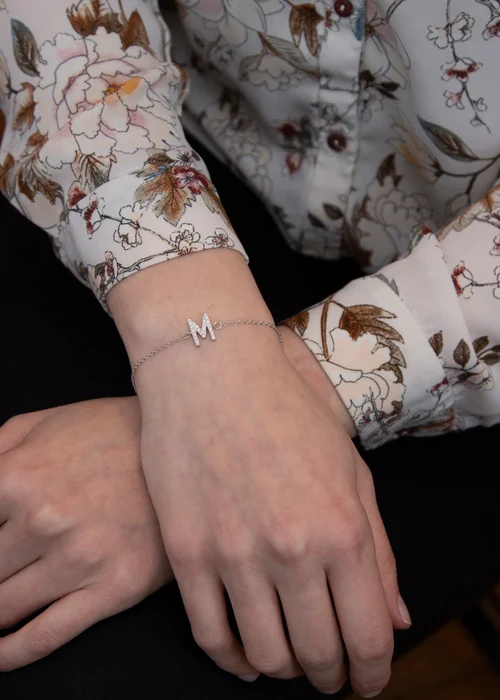 Golden Moments Sterling Silver CZ 'M' Initial Bracelet - M Image 3