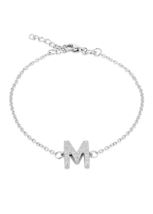 Golden Moments Sterling Silver CZ 'M' Initial Bracelet - M Image 1