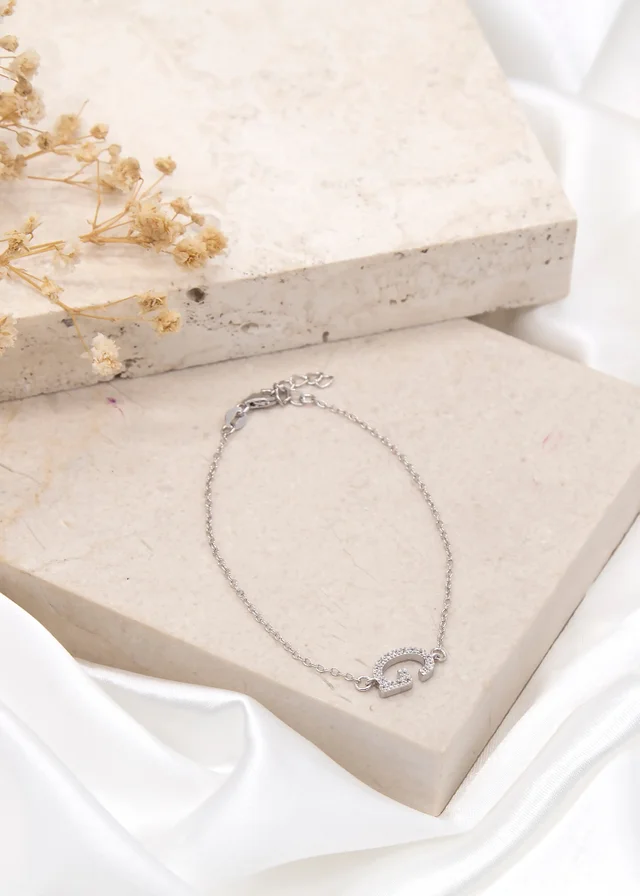 Golden Moments Sterling Silver CZ 'G' Initial Bracelet