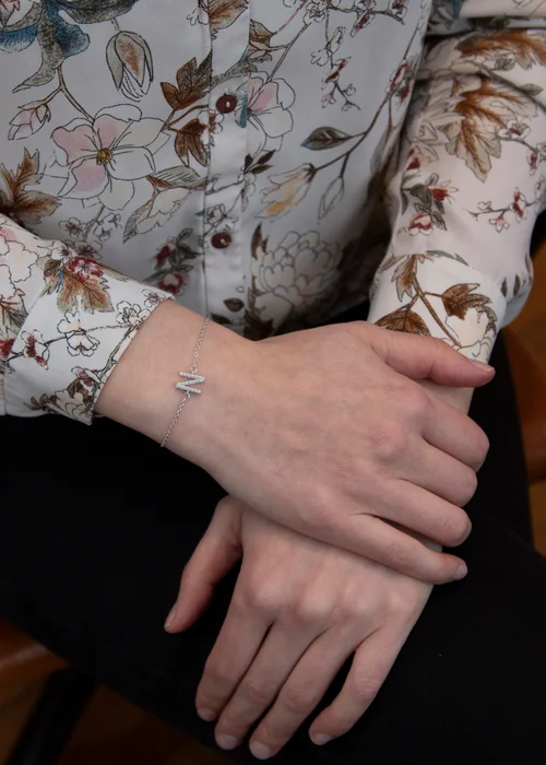 Golden Moments Sterling Silver CZ 'N' Initial Bracelet - N Image 3