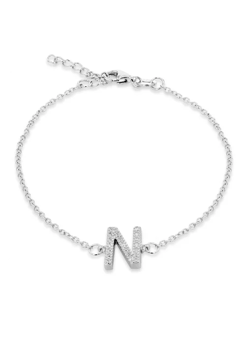Golden Moments Sterling Silver CZ 'N' Initial Bracelet - N Image 1