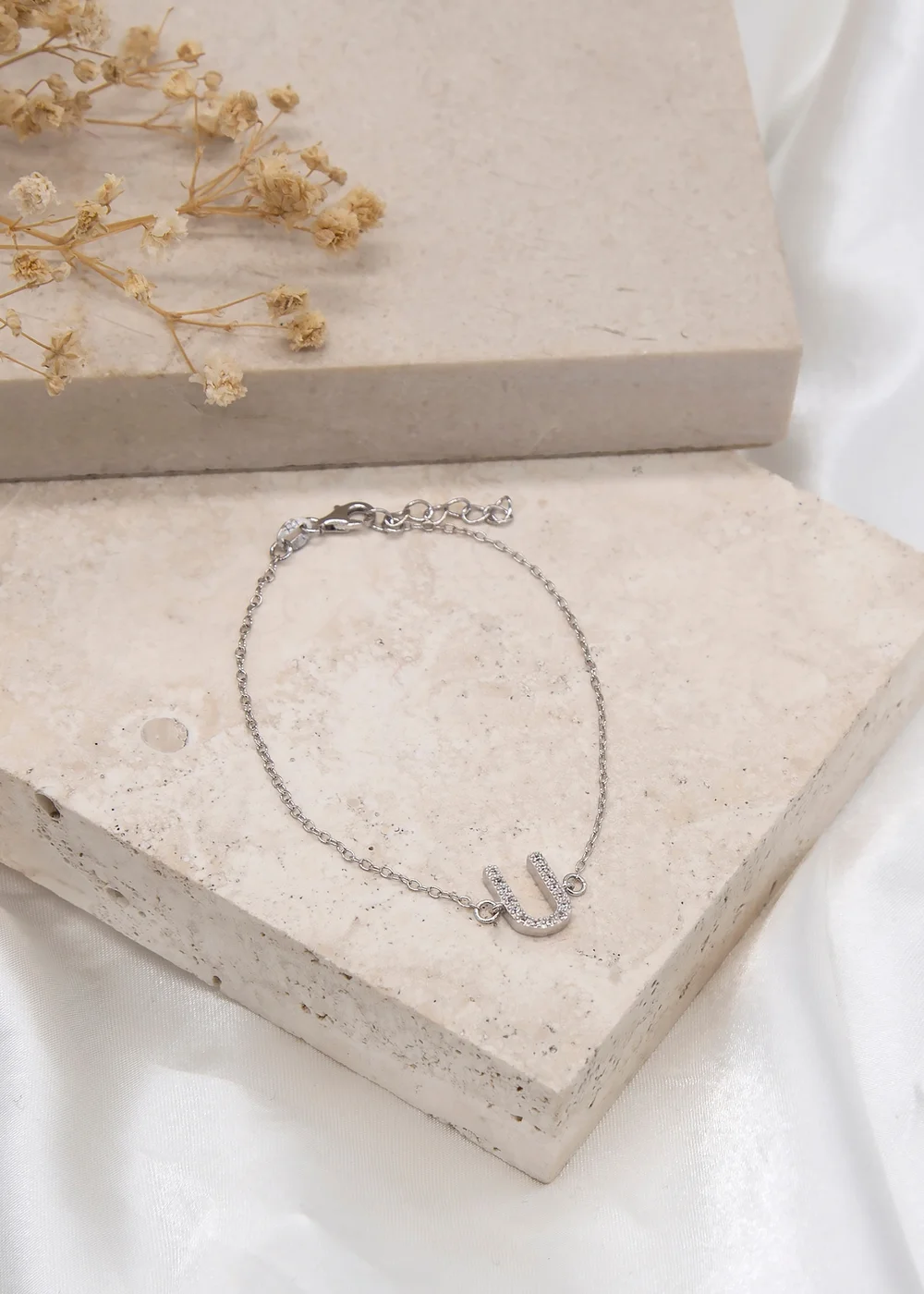 Golden Moments Sterling Silver CZ 'U' Initial Bracelet - U Image 2
