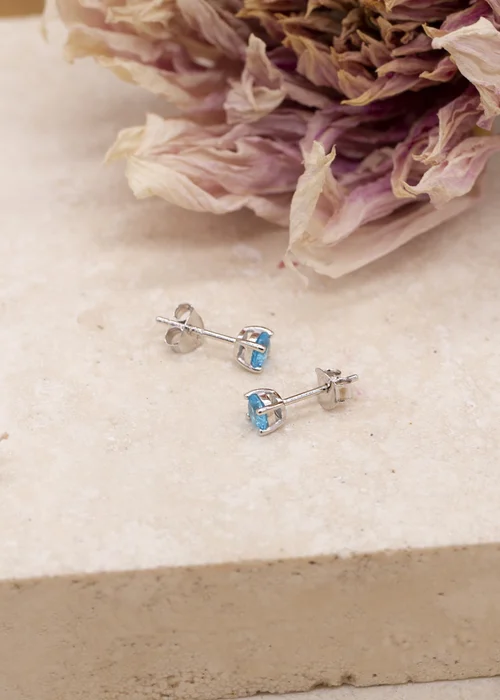 Golden Moments Sterling Silver Blue CZ Stud Earrings - One Size Image 2