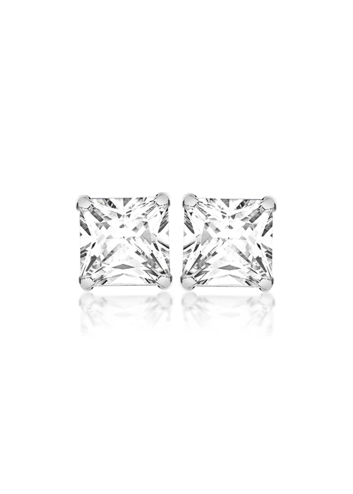 Golden Moments Sterling Silver Square White CZ Stud Earrings - One Size Image 1