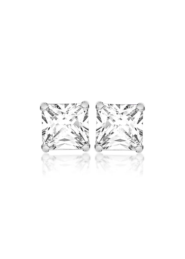 Golden Moments Sterling Silver Square White CZ Stud Earrings