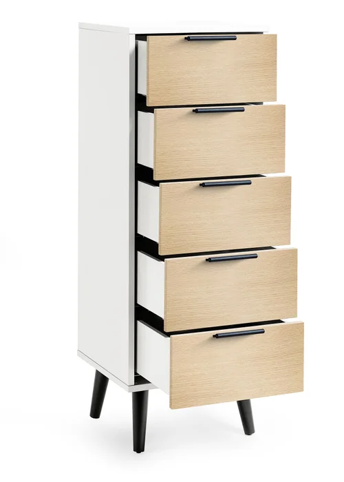 Julian Bowen Alba 5 Drawer Narrow Chest in White and Oak (120.5 x 45 x 40cm) - No Size Image 3