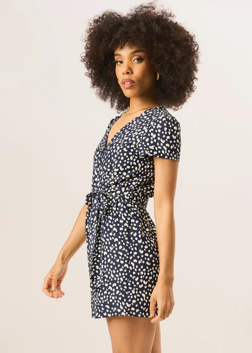 Gini London Blue Animal Print Belted Wrap Playsuit - Size 8 Image 4