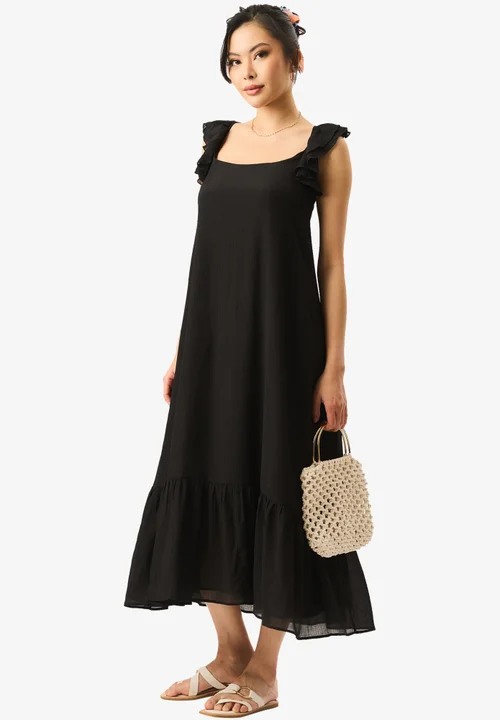 Gini London Black Ruffle Short Sleeve Maxi Dress - 12 Image 4