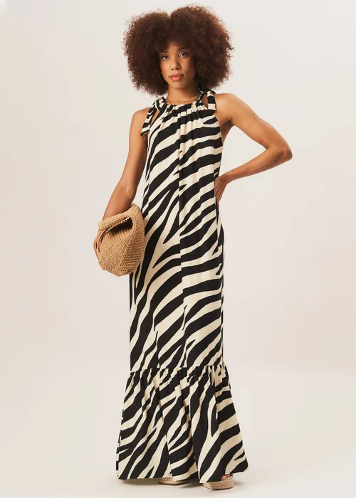Gini London Mono Zebra Print Tie Shoulder Maxi Dress - L/XL Image 1