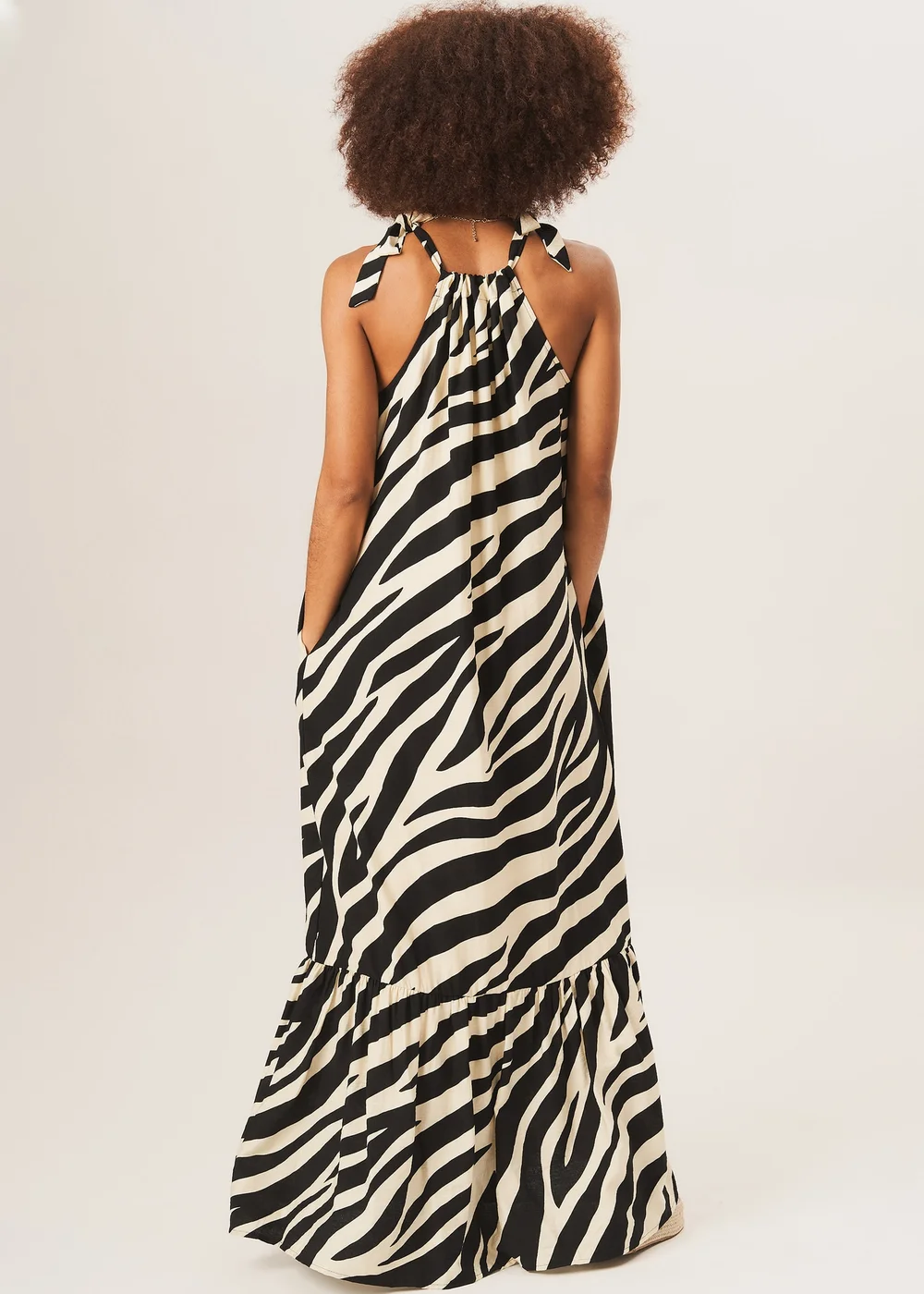 Gini London Mono Zebra Print Tie Shoulder Maxi Dress - L/XL Image 2