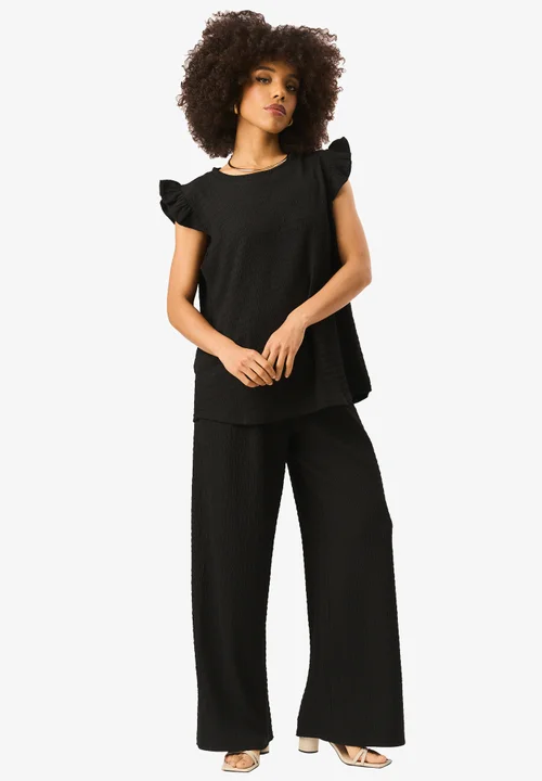 Gini London Black Frill Sleeves Textured Oversized Top - S/M Image 1