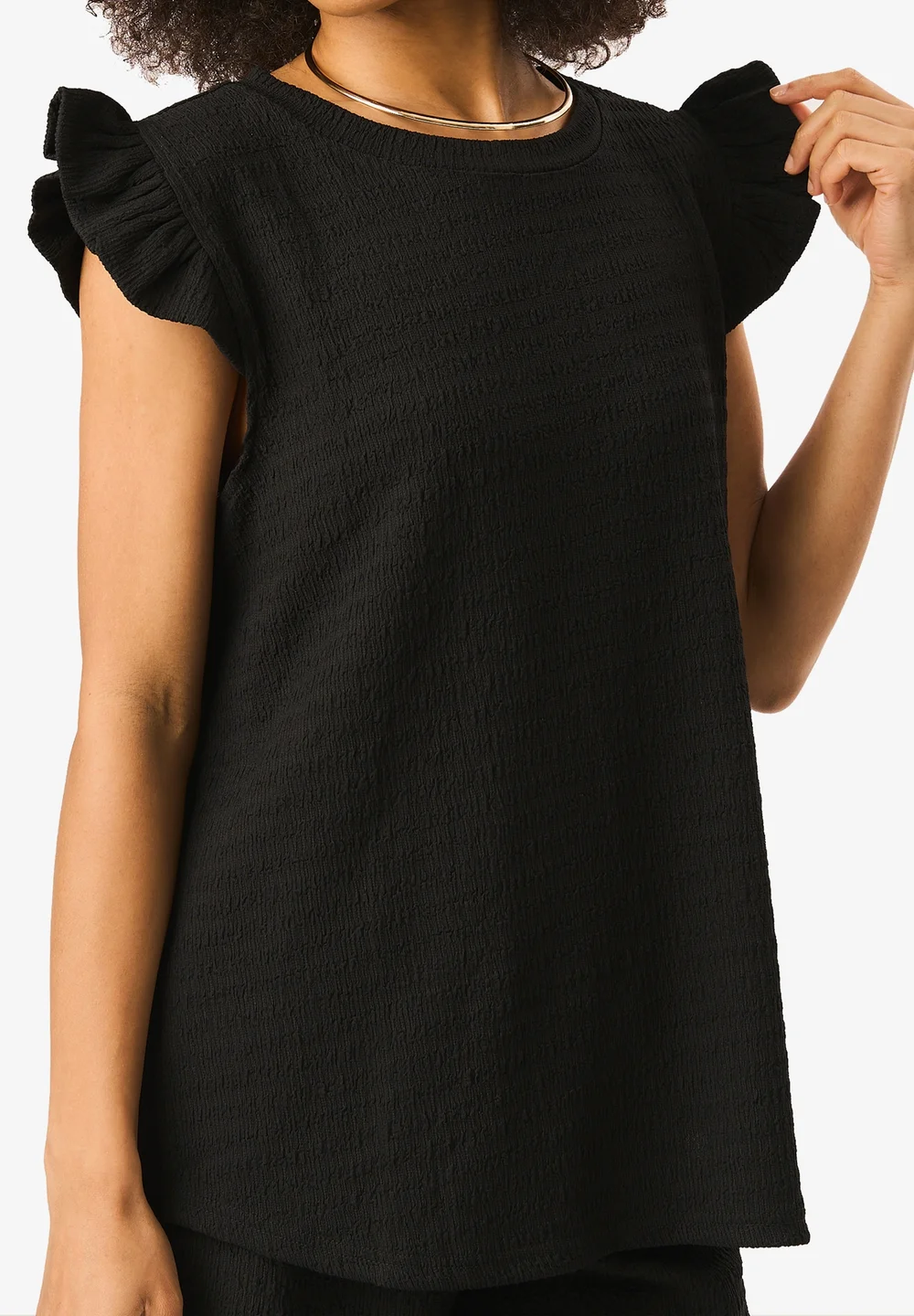 Gini London Black Frill Sleeves Textured Oversized Top - S/M Image 2