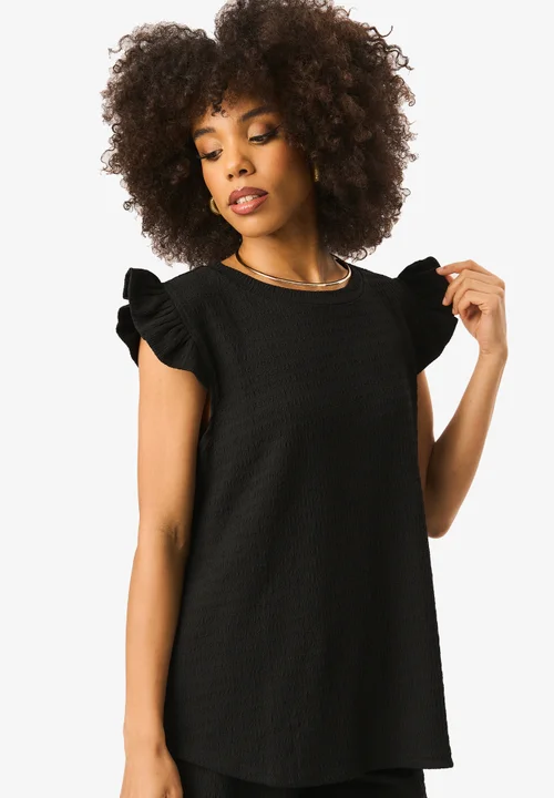 Gini London Black Frill Sleeves Textured Oversized Top - S/M Image 3
